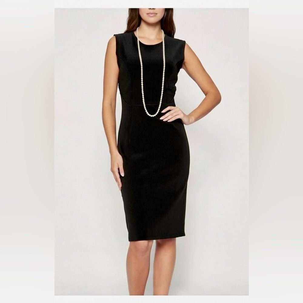 Peggy Jennings Black Sleeveless Sheath Midi Dress with Powder Pink Silk Lining